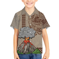 Aloha Volcano Custom Family Matching Off Shoulder Maxi Dress and Hawaiian Shirt Mix Hawaiian Kakau Tribal LT03 Son's Shirt Beige - Polynesian Pride