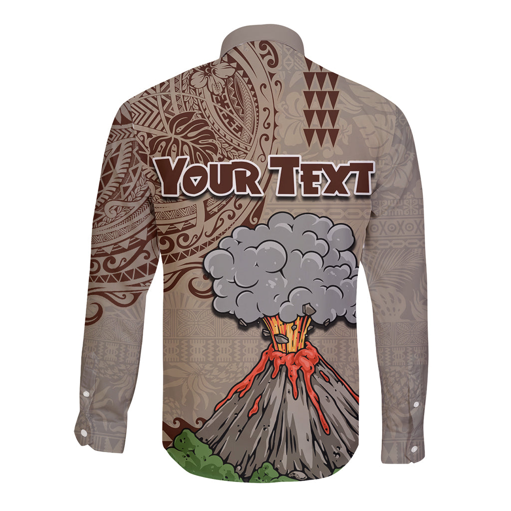 Aloha Volcano Custom Long Sleeve Button Shirt Mix Hawaiian Kakau Tribal LT03 - Polynesian Pride