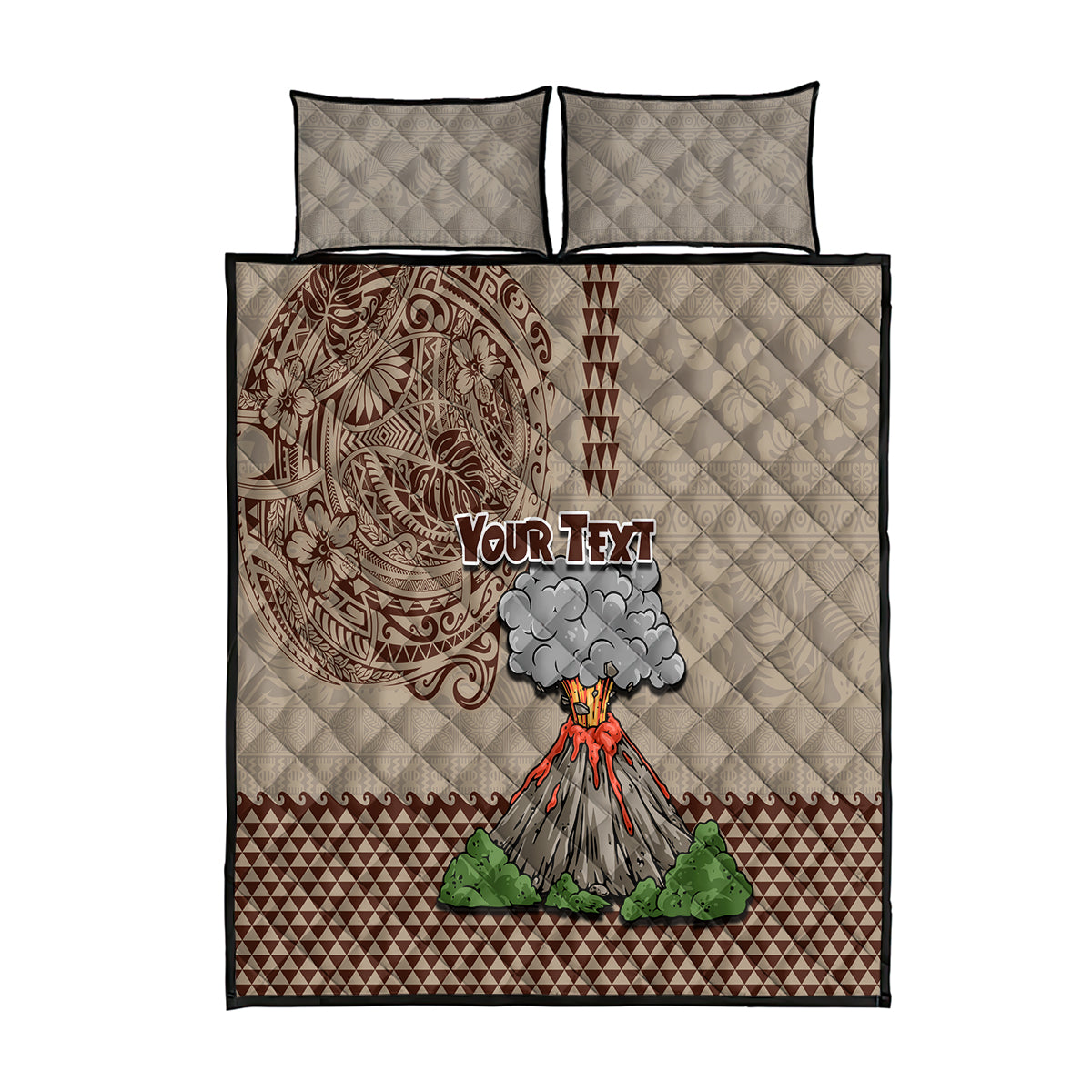 Aloha Volcano Custom Quilt Bed Set Mix Hawaiian Kakau Tribal LT03 Beige - Polynesian Pride