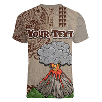Aloha Volcano Custom Women V Neck T Shirt Mix Hawaiian Kakau Tribal LT03 - Polynesian Pride