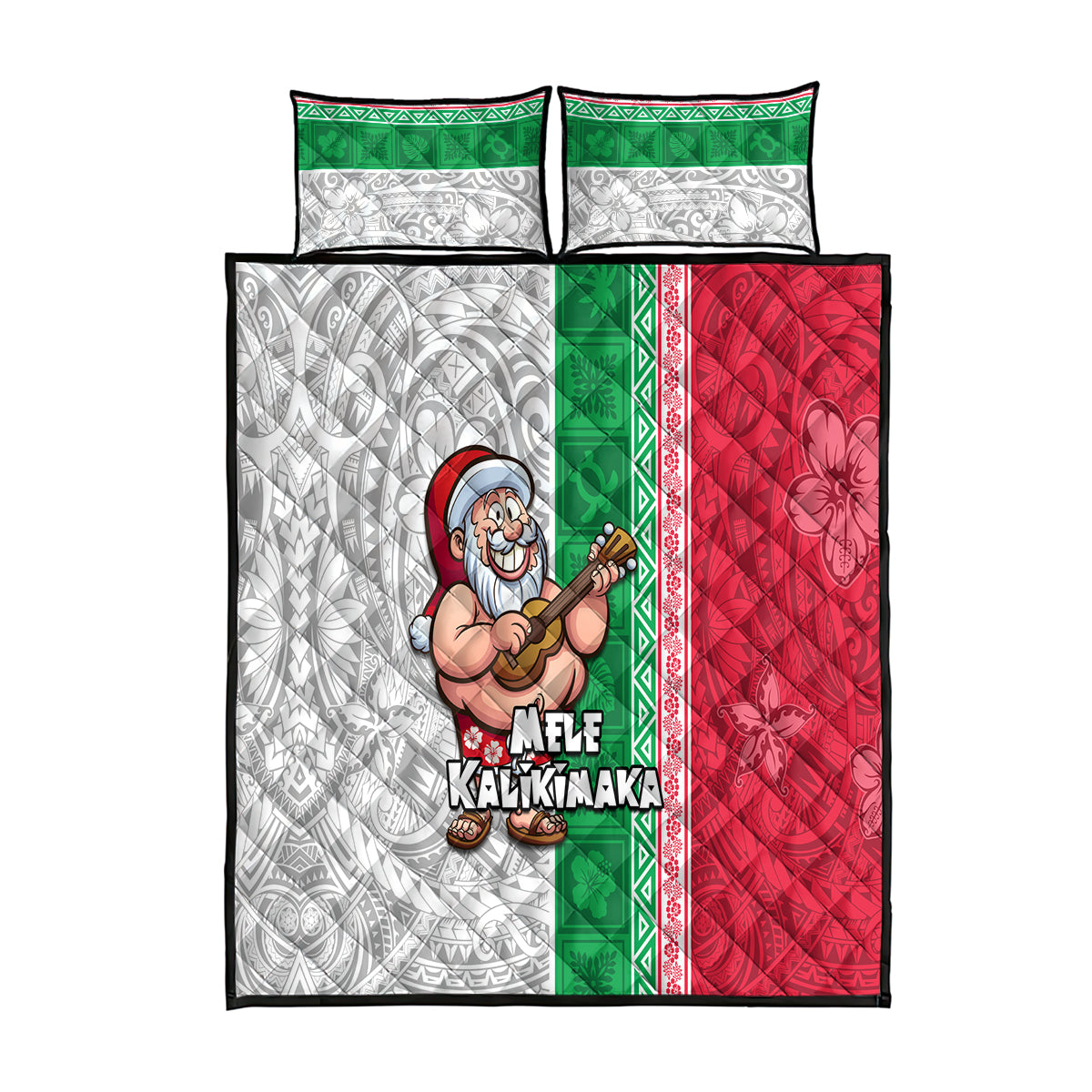 Hawaii Mele Kalikimaka Quilt Bed Set Santa Playing Ukele Mix Kakau Pattern Xmas Style LT03 Red - Polynesian Pride