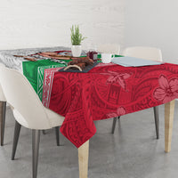 Custom Hawaii Mele Kalikimaka Tablecloth Santa Playing Ukele Mix Kakau Pattern Xmas Style LT03 - Polynesian Pride