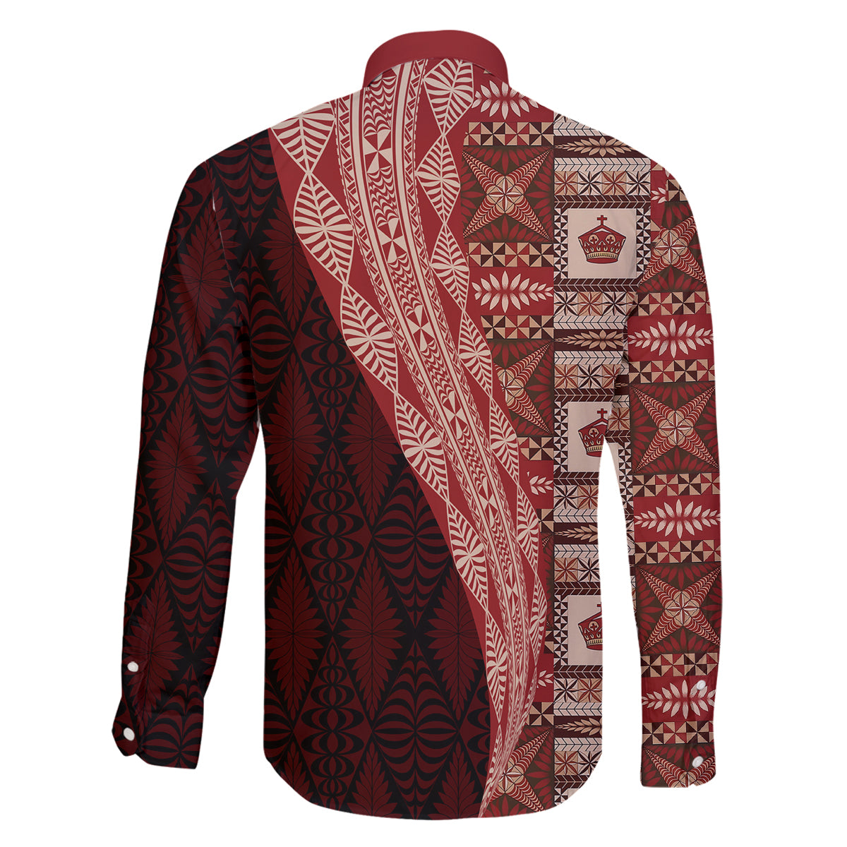 Tonga Fonulei and Ngatu Pattern Family Matching Off Shoulder Long Sleeve Dress and Hawaiian Shirt LT03 - Polynesian Pride