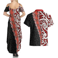 New Zealand Maori Stylized Koru Couples Matching Summer Maxi Dress and Hawaiian Shirt LT03 - Polynesian Pride