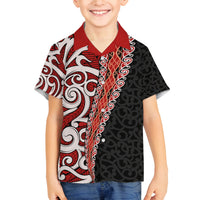 New Zealand Maori Stylized Koru Family Matching Off Shoulder Short Dress and Hawaiian Shirt LT03 Son's Shirt Red - Polynesian Pride