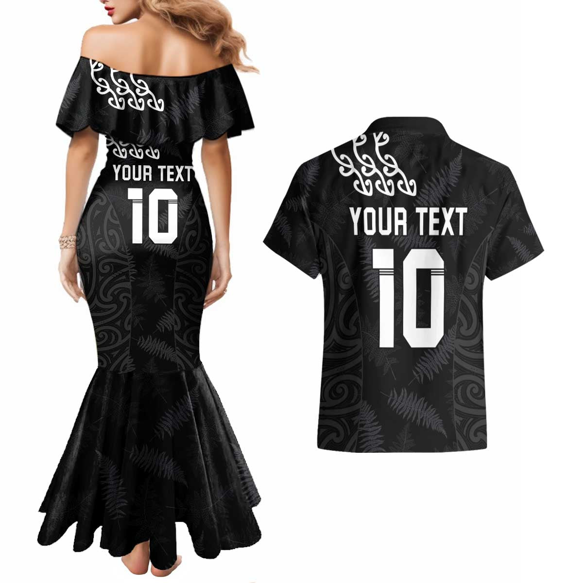 New Zealand Rugby Custom Couples Matching Mermaid Dress and Hawaiian Shirt The Champions Aotearoa LT03 - Polynesian Pride