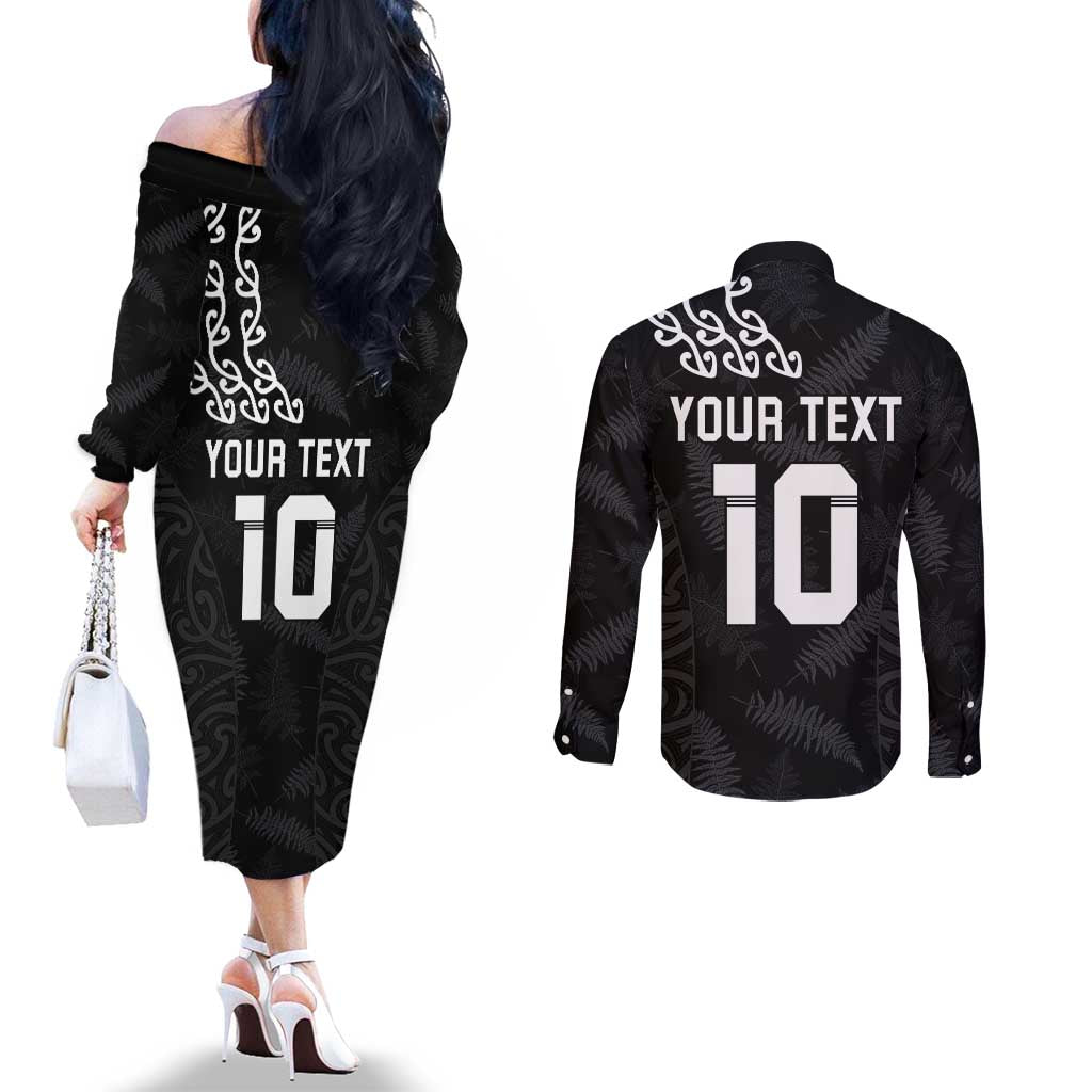 New Zealand Rugby Custom Couples Matching Off The Shoulder Long Sleeve Dress and Long Sleeve Button Shirt The Champions Aotearoa LT03 - Polynesian Pride