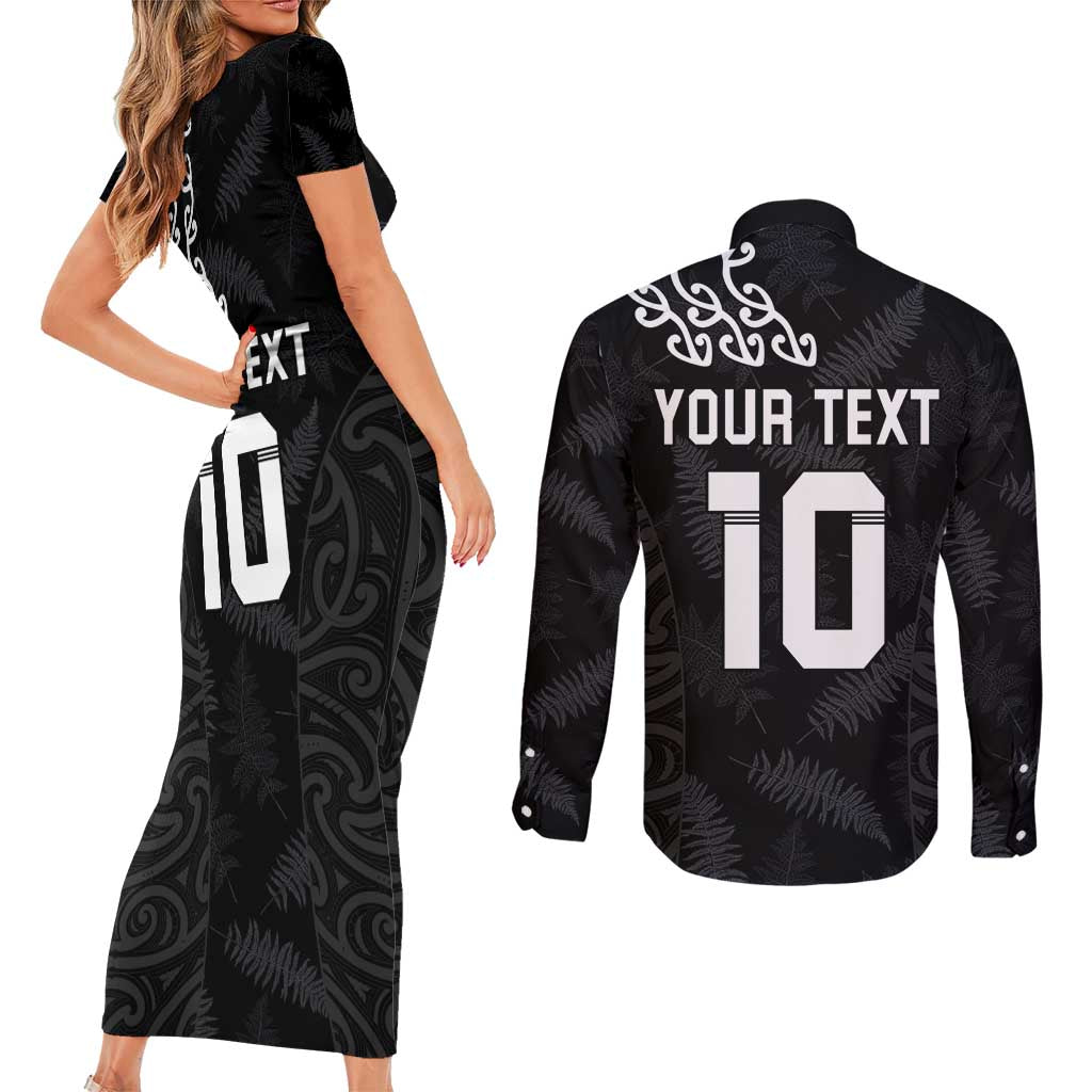 New Zealand Rugby Custom Couples Matching Short Sleeve Bodycon Dress and Long Sleeve Button Shirt The Champions Aotearoa LT03 - Polynesian Pride