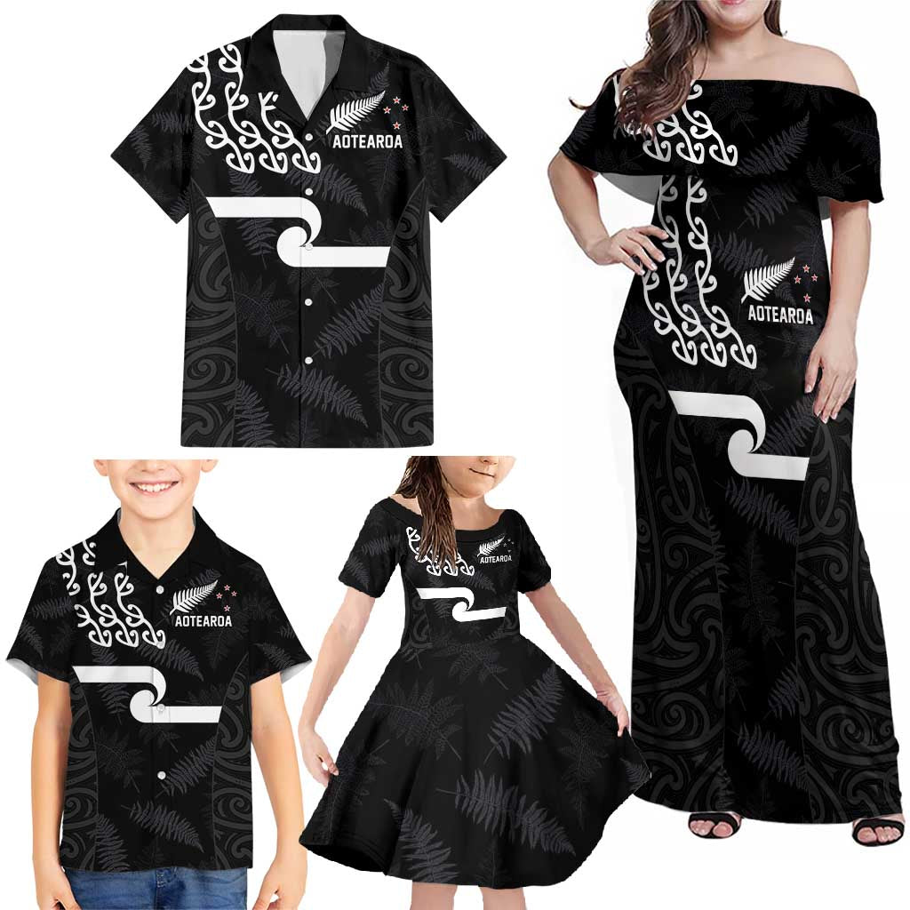 New Zealand Rugby Custom Family Matching Off Shoulder Maxi Dress and Hawaiian Shirt The Champions Aotearoa LT03 - Polynesian Pride