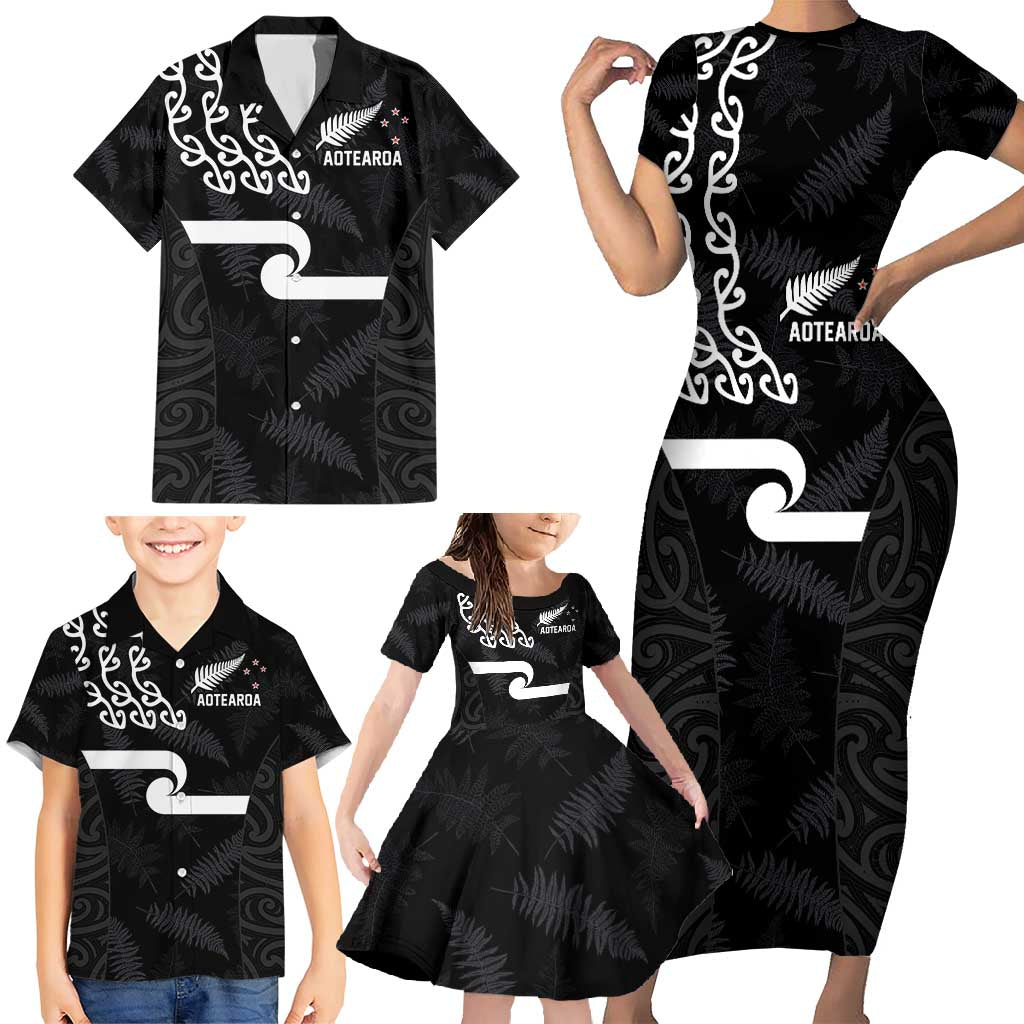 New Zealand Rugby Custom Family Matching Short Sleeve Bodycon Dress and Hawaiian Shirt The Champions Aotearoa LT03 - Polynesian Pride
