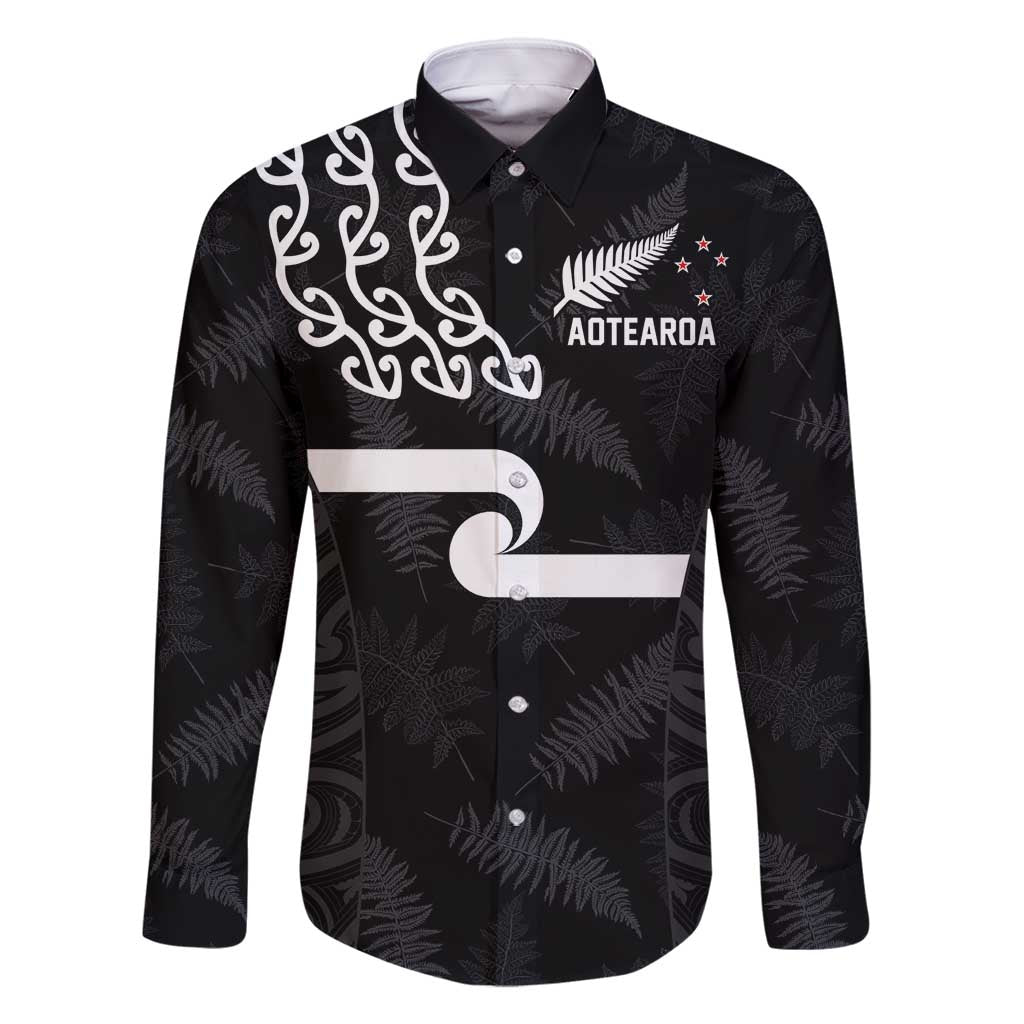 New Zealand Rugby Custom Family Matching Summer Maxi Dress and Hawaiian Shirt The Champions Aotearoa LT03 Dad's Shirt - Long Sleeve Black - Polynesian Pride
