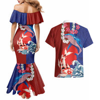 Hawaiian and Japanese Together Couples Matching Mermaid Dress and Hawaiian Shirt The Whale and Koi Fish with Hinomaru and Lei LT03 - Polynesian Pride