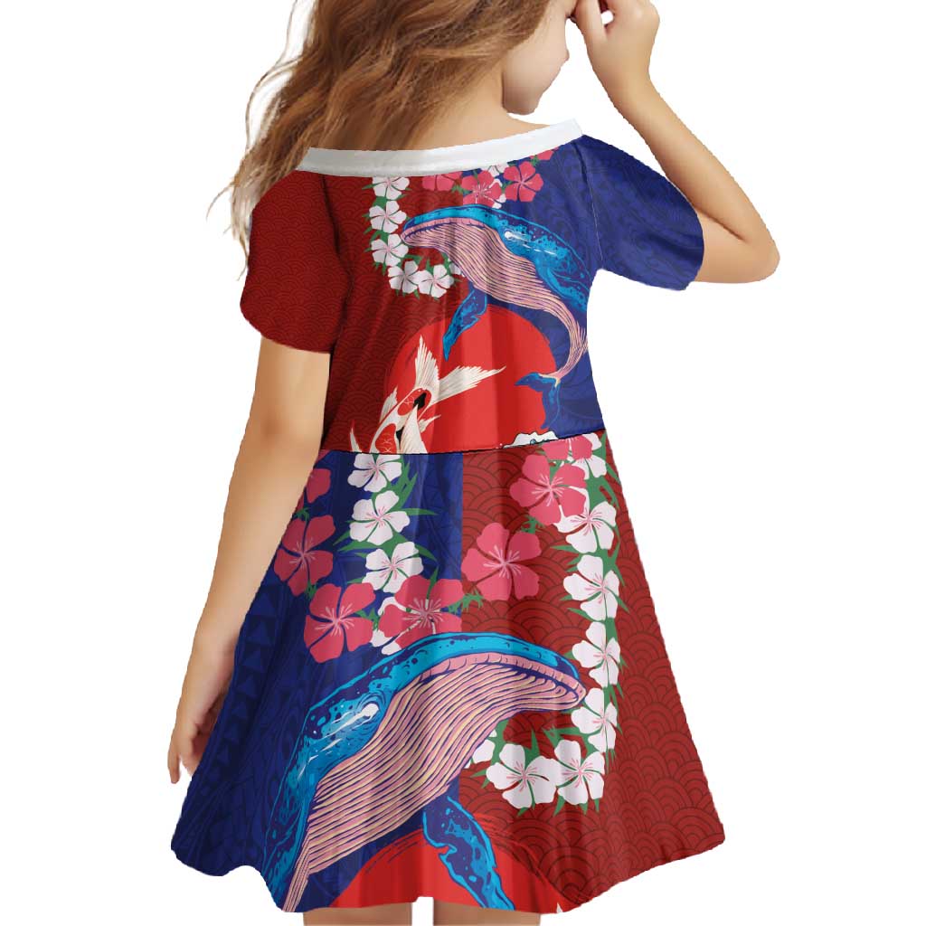 Hawaiian and Japanese Together Family Matching Long Sleeve Bodycon Dress and Hawaiian Shirt The Whale and Koi Fish with Hinomaru and Lei LT03 - Polynesian Pride