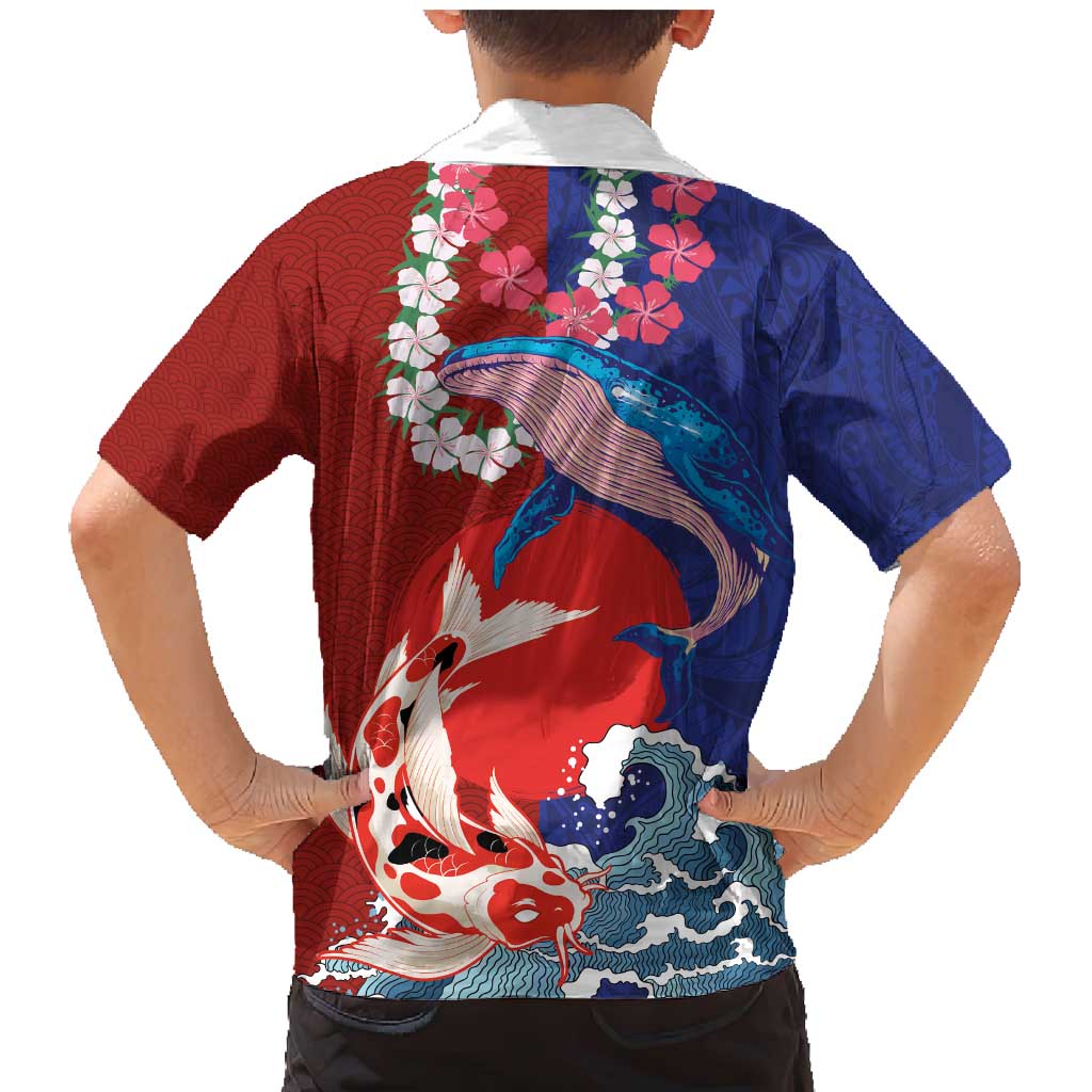 Hawaiian and Japanese Together Family Matching Mermaid Dress and Hawaiian Shirt The Whale and Koi Fish with Hinomaru and Lei LT03 - Polynesian Pride