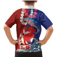 Hawaiian and Japanese Together Family Matching Mermaid Dress and Hawaiian Shirt The Whale and Koi Fish with Hinomaru and Lei LT03 - Polynesian Pride