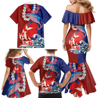 Hawaiian and Japanese Together Family Matching Mermaid Dress and Hawaiian Shirt The Whale and Koi Fish with Hinomaru and Lei LT03 - Polynesian Pride