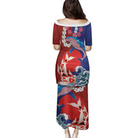 Hawaiian and Japanese Together Family Matching Puletasi and Hawaiian Shirt The Whale and Koi Fish with Hinomaru and Lei LT03 - Polynesian Pride