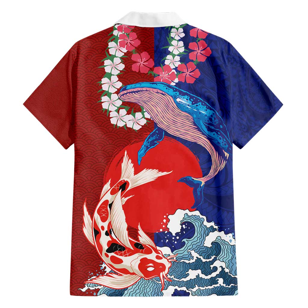 Hawaiian and Japanese Together Family Matching Short Sleeve Bodycon Dress and Hawaiian Shirt The Whale and Koi Fish with Hinomaru and Lei LT03 - Polynesian Pride