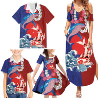 Hawaiian and Japanese Together Family Matching Summer Maxi Dress and Hawaiian Shirt The Whale and Koi Fish with Hinomaru and Lei LT03 - Polynesian Pride