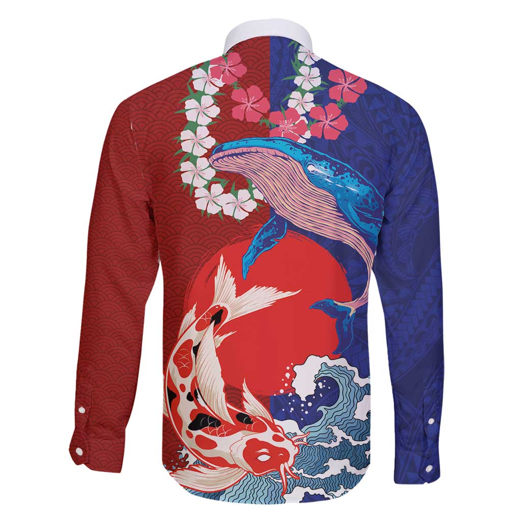 Hawaiian and Japanese Together Family Matching Summer Maxi Dress and Hawaiian Shirt The Whale and Koi Fish with Hinomaru and Lei LT03 - Polynesian Pride
