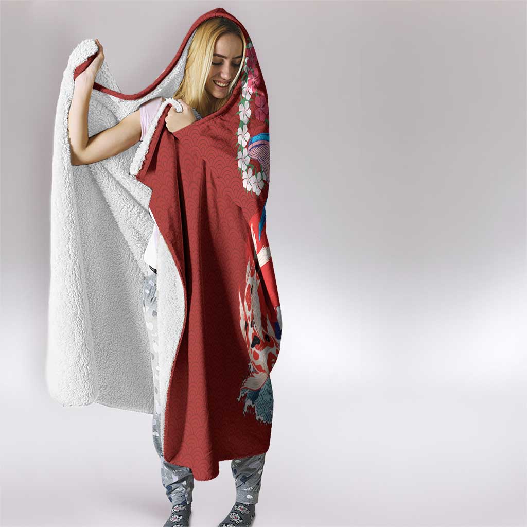 Hawaiian and Japanese Together Hooded Blanket The Whale and Koi Fish with Hinomaru and Lei