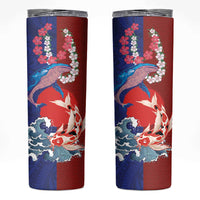 Hawaiian and Japanese Together Skinny Tumbler The Whale and Koi Fish with Hinomaru and Lei LT03 Blue - Polynesian Pride