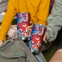 Hawaiian and Japanese Together Tumbler Cup The Whale and Koi Fish with Hinomaru and Lei