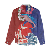 Hawaiian and Japanese Together Women Casual Shirt The Whale and Koi Fish with Hinomaru and Lei LT03 - Polynesian Pride