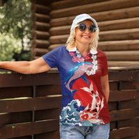 Hawaiian and Japanese Together Women Polo Shirt The Whale and Koi Fish with Hinomaru and Lei LT03 - Polynesian Pride