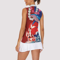 Hawaiian and Japanese Together Women Sleeveless Polo Shirt The Whale and Koi Fish with Hinomaru and Lei LT03 - Polynesian Pride