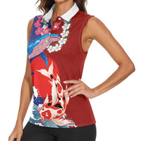 Hawaiian and Japanese Together Women Sleeveless Polo Shirt The Whale and Koi Fish with Hinomaru and Lei LT03 - Polynesian Pride