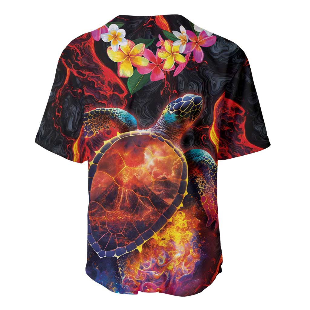 Hawaiian Turtle with Volcanic Eruption Baseball Jersey Hibiscus Lei and Lava Flow an Abstract Texture LT03 - Polynesian Pride