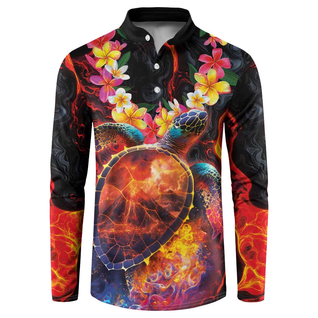 Hawaiian Turtle with Volcanic Eruption Button Sweatshirt Hibiscus Lei and Lava Flow an Abstract Texture LT03 Black - Polynesian Pride