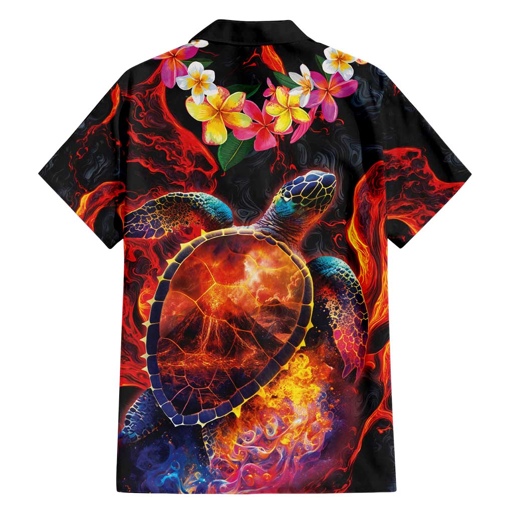 Hawaiian Turtle with Volcanic Eruption Family Matching Off Shoulder Short Dress and Hawaiian Shirt Hibiscus Lei and Lava Flow an Abstract Texture LT03 - Polynesian Pride