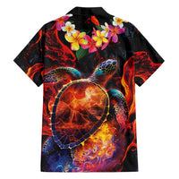 Hawaiian Turtle with Volcanic Eruption Family Matching Off Shoulder Short Dress and Hawaiian Shirt Hibiscus Lei and Lava Flow an Abstract Texture LT03 - Polynesian Pride