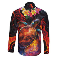 Hawaiian Turtle with Volcanic Eruption Family Matching Summer Maxi Dress and Hawaiian Shirt Hibiscus Lei and Lava Flow an Abstract Texture LT03 - Polynesian Pride