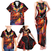 Hawaiian Turtle with Volcanic Eruption Family Matching Tank Maxi Dress and Hawaiian Shirt Hibiscus Lei and Lava Flow an Abstract Texture LT03 - Polynesian Pride