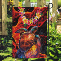 Hawaiian Turtle with Volcanic Eruption Garden Flag Hibiscus Lei and Lava Flow an Abstract Texture LT03 Garden Flag Black - Polynesian Pride
