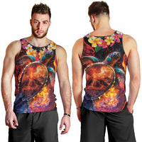 Hawaiian Turtle with Volcanic Eruption Men Tank Top Hibiscus Lei and Lava Flow an Abstract Texture