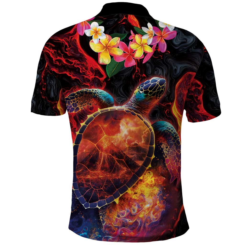 Hawaiian Turtle with Volcanic Eruption Polo Shirt Hibiscus Lei and Lava Flow an Abstract Texture LT03 - Polynesian Pride