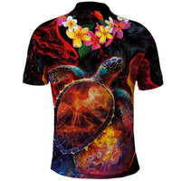 Hawaiian Turtle with Volcanic Eruption Polo Shirt Hibiscus Lei and Lava Flow an Abstract Texture LT03 - Polynesian Pride