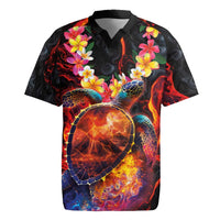Hawaiian Turtle with Volcanic Eruption Rugby Jersey Hibiscus Lei and Lava Flow an Abstract Texture LT03 Black - Polynesian Pride