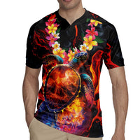 Hawaiian Turtle with Volcanic Eruption Rugby Jersey Hibiscus Lei and Lava Flow an Abstract Texture LT03 - Polynesian Pride