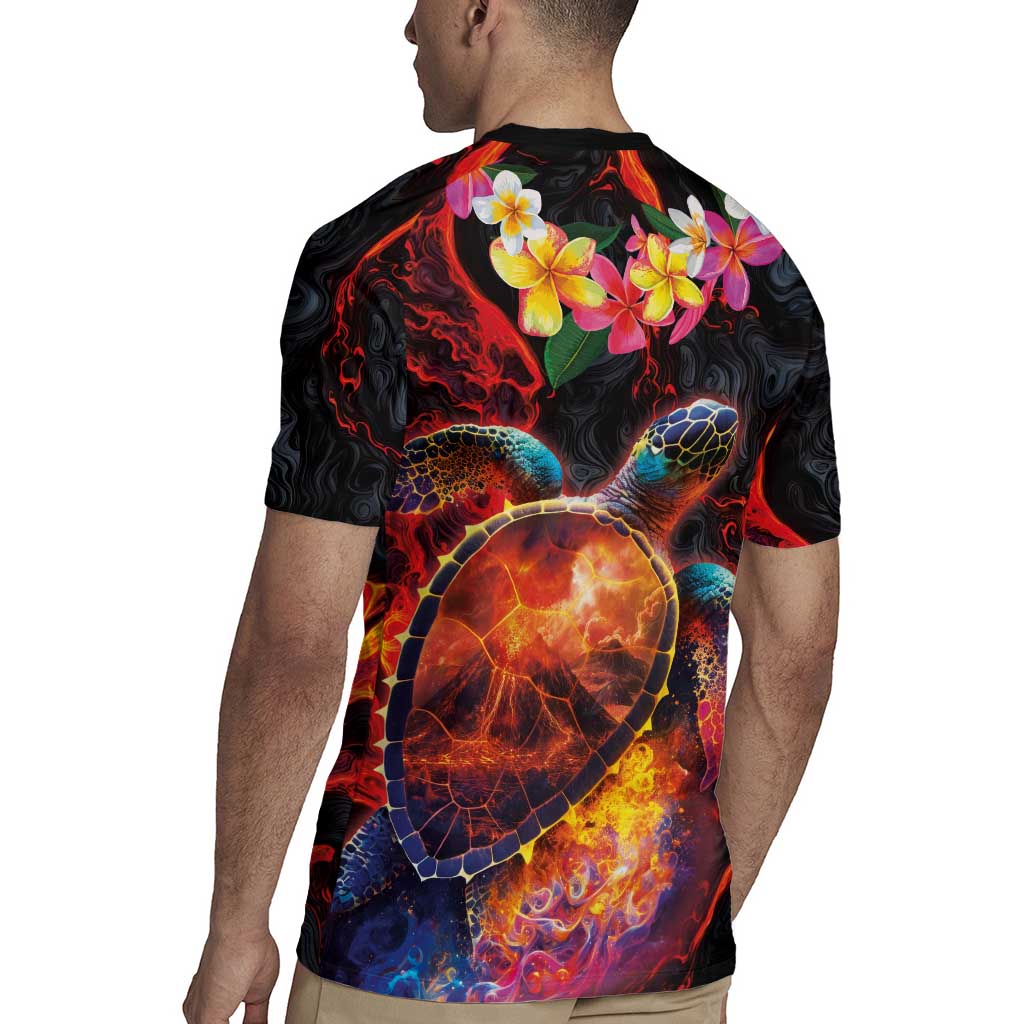 Hawaiian Turtle with Volcanic Eruption Rugby Jersey Hibiscus Lei and Lava Flow an Abstract Texture LT03 - Polynesian Pride