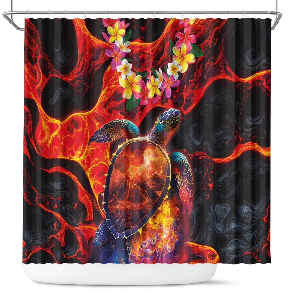 Hawaiian Turtle with Volcanic Eruption Shower Curtain Hibiscus Lei and Lava Flow an Abstract Texture LT03 Black - Polynesian Pride