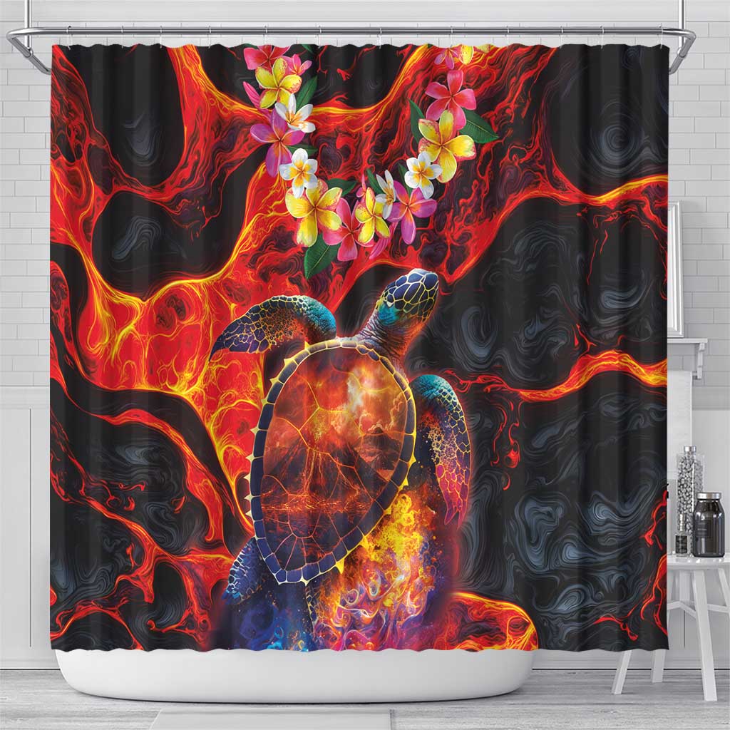 Hawaiian Turtle with Volcanic Eruption Shower Curtain Hibiscus Lei and Lava Flow an Abstract Texture LT03 - Polynesian Pride
