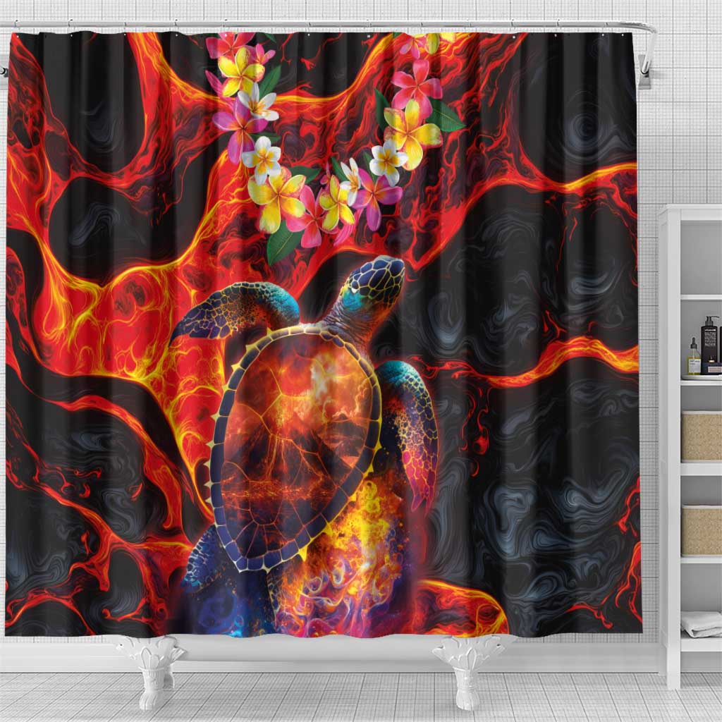 Hawaiian Turtle with Volcanic Eruption Shower Curtain Hibiscus Lei and Lava Flow an Abstract Texture LT03 - Polynesian Pride