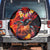 Hawaiian Turtle with Volcanic Eruption Spare Tire Cover Hibiscus Lei and Lava Flow an Abstract Texture