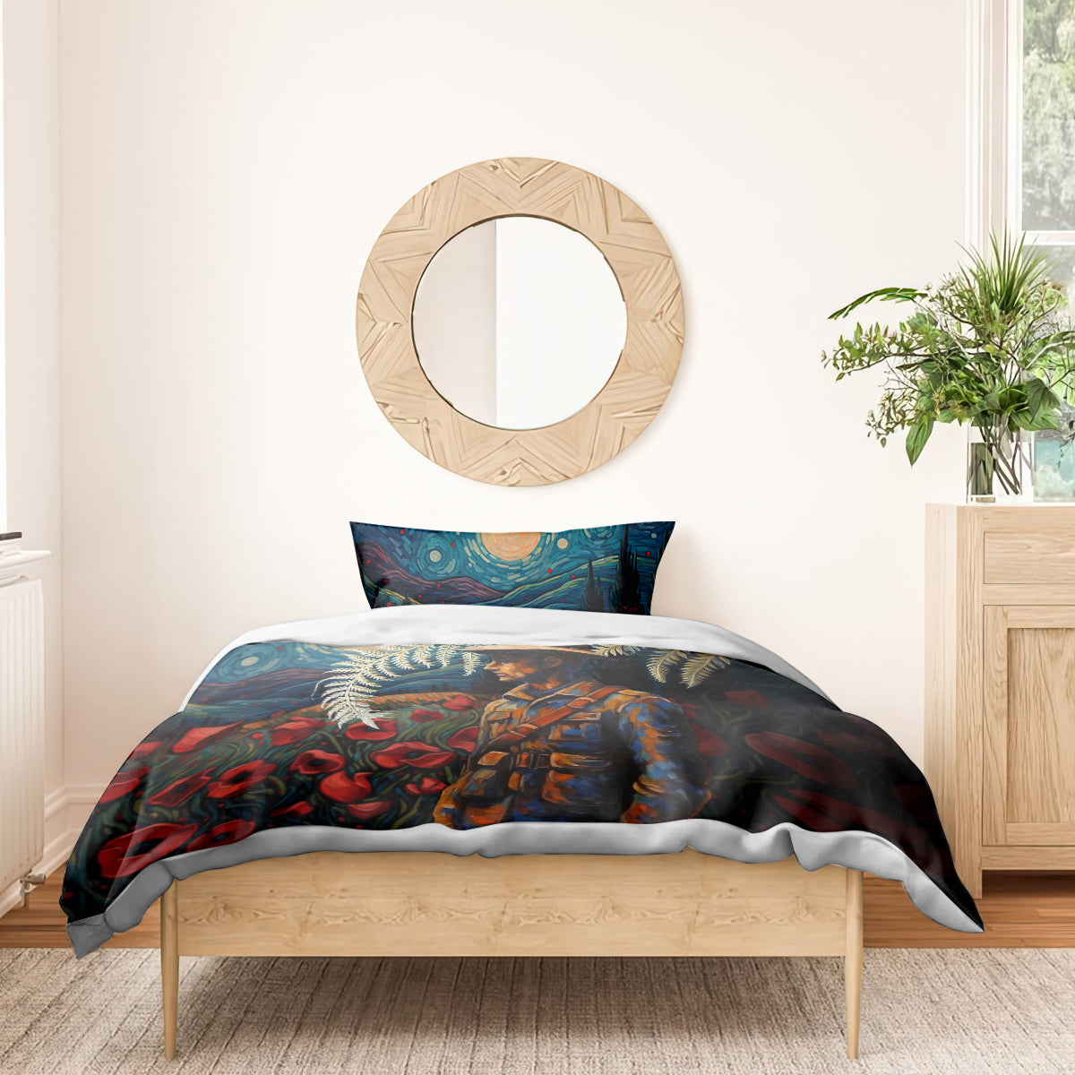 New Zealand Soldier ANZAC Day Bedding Set Silver Fern Starry Night Style LT03 - Polynesian Pride