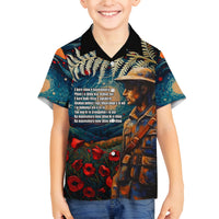 New Zealand Soldier ANZAC Day Family Matching Off Shoulder Long Sleeve Dress and Hawaiian Shirt Silver Fern Starry Night Style LT03 Son's Shirt Blue - Polynesian Pride